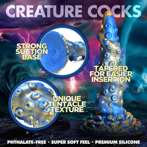 XR Brands Creature Cocks Lord Kraken Fantasy Tentacle Dildo Blue 21cm Spiral - Realistic Dildos