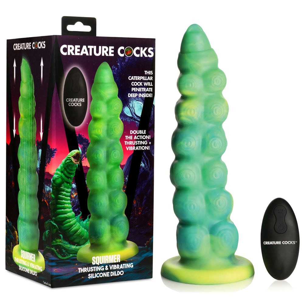 XR Brands Creature Cocks Squirmer Thrusting Vibrating Fantasy Dildo Remote Control - - Vibrating Dildos