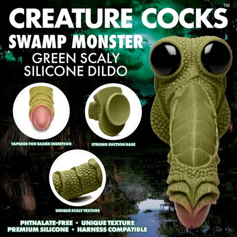 XR Brands Creature Cocks Swamp Monster Fantasy Dildo Green 23.9cm Textured Scales - Realistic Dildos