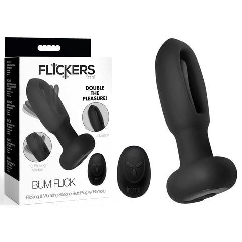 XR Brands Inmi Flickers Bum Flick Flicking & Vibrating Butt Plug Remote Black - Butt Plugs