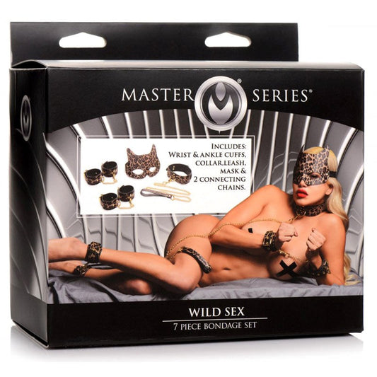 XR Brands Master Series Wild Sex Leopard Coloured 7 Piece Bondage Set - - Bondage Kits