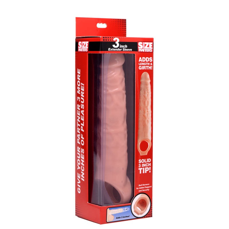 XR Brands Size Matters Penis Extender Sleeve Flesh 3 Inch with TPR Material - - Pumps, Extenders and Sleeves
