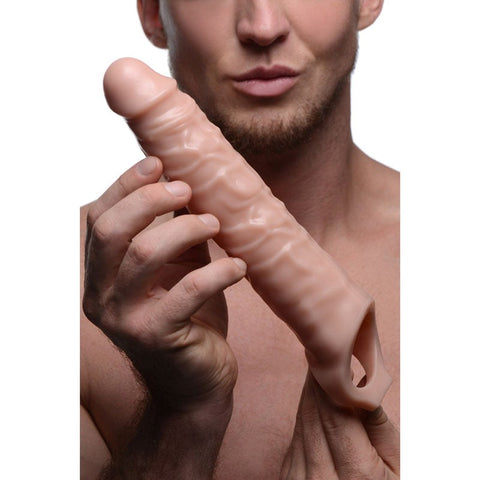 XR Brands Size Matters Penis Extender Sleeve Flesh 3 Inch with TPR Material - Pumps, Extenders and Sleeves