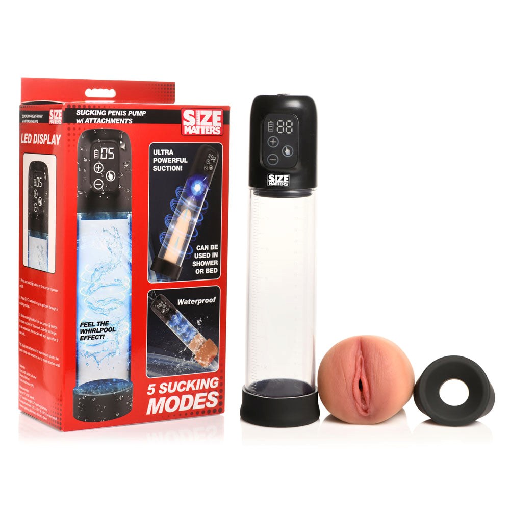 XR Brands Size Matters Sucking Rechargeable Mens Penis Pump Clear - - Penis Pumps And Stretchers