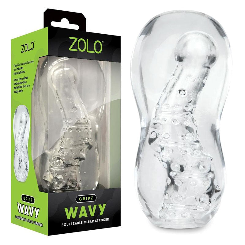 Xgen Products Zolo Gripz Wavy Squeezable Clear Flexible Stretchy Stroker Masturbator - - Masturbators and Strokers