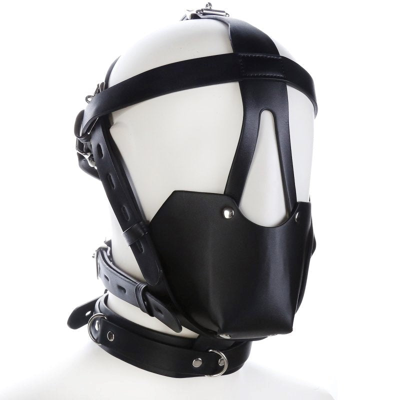BDStyle Faux Leather Bondage Harness Hood with Integrated Harness System - - Bondage Hoods