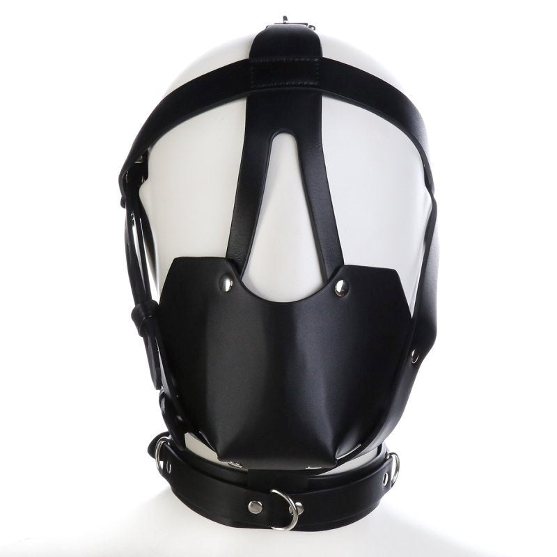 BDStyle Faux Leather Bondage Harness Hood with Integrated Harness System - - Bondage Hoods