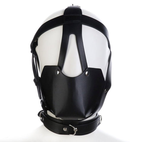 BDStyle Faux Leather Bondage Harness Hood with Integrated Harness System - Bondage Hoods