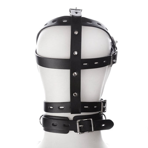BDStyle Faux Leather Bondage Harness Hood with Integrated Harness System - Bondage Hoods