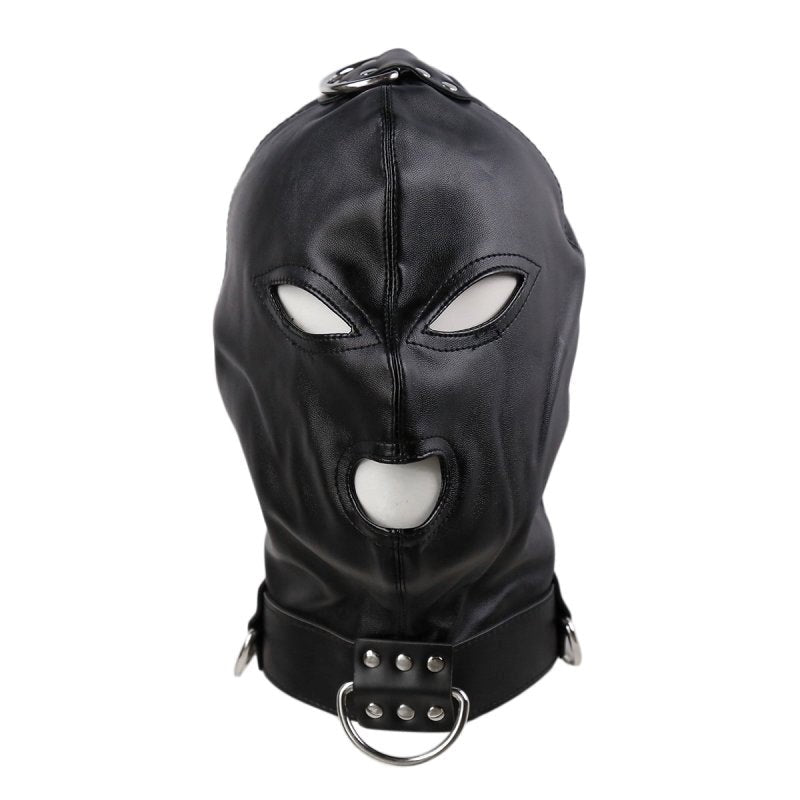 BDStyle Gothic Black Bondage Play Hood Premium PVC Leather Construction - Bondage Hoods