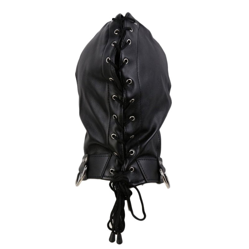 BDStyle Gothic Black Bondage Play Hood Premium PVC Leather Construction - Bondage Hoods