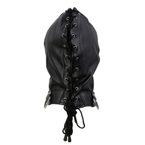 BDStyle Gothic Black Bondage Play Hood Premium PVC Leather Construction - Bondage Hoods