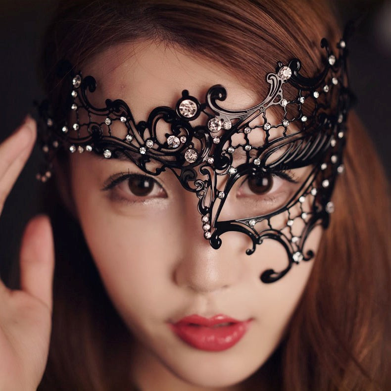 BDStyle BDSM Play Rhinestone Metal Half Face Mask with Rhinestone Detail - Blindfolds And Masks