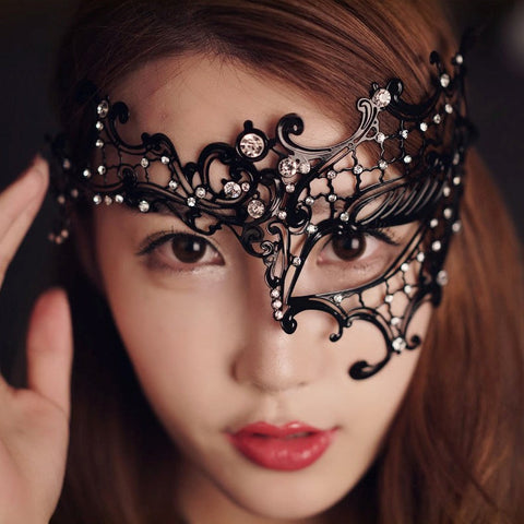 BDStyle BDSM Play Rhinestone Metal Half Face Mask with Rhinestone Detail - Blindfolds And Masks