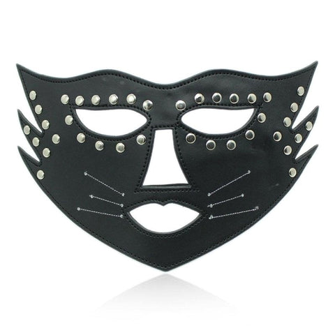 BDStyle Cat Face Mask with Beard Adjustable PU Leather Roleplay Mask - Blindfolds And Masks