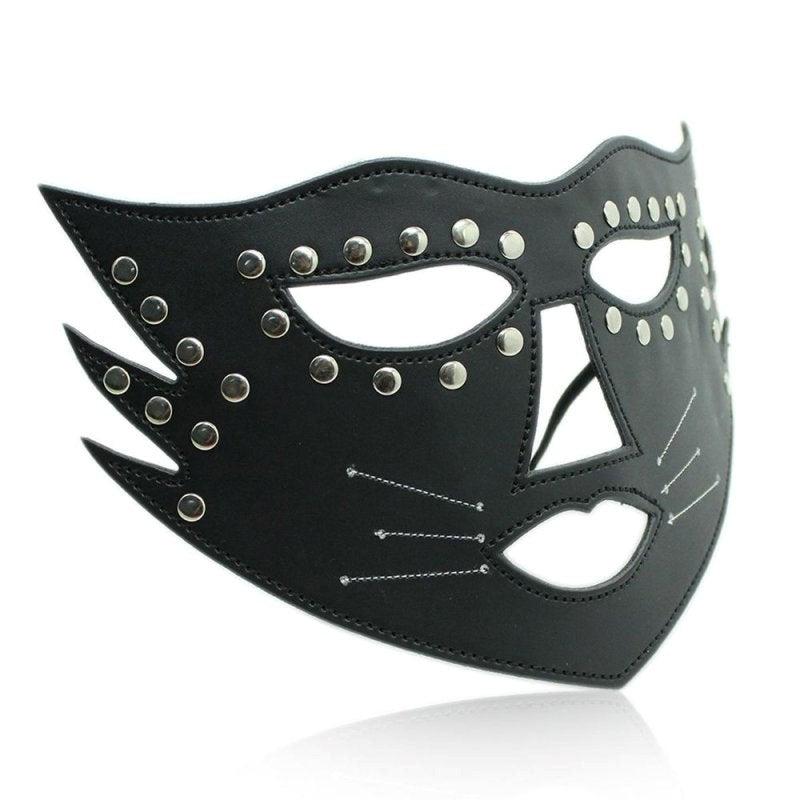 BDStyle Cat Face Mask with Beard Adjustable PU Leather Roleplay Mask - Blindfolds And Masks