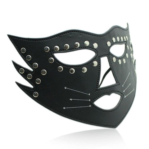 BDStyle Cat Face Mask with Beard Adjustable PU Leather Roleplay Mask - Blindfolds And Masks