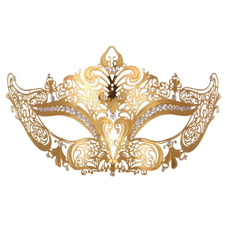 BDStyle Golden Diamante Metal Mask Masquerade Roleplay Accessory - Blindfolds And Masks