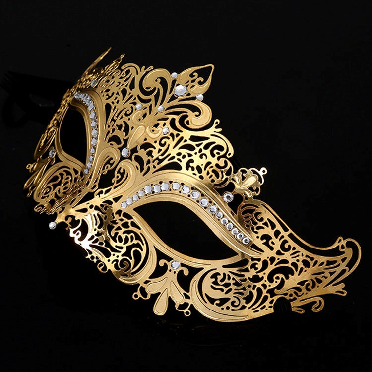 BDStyle Golden Diamante Metal Mask Masquerade Roleplay Accessory - Blindfolds And Masks
