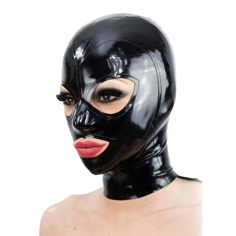 BDStyle Latex Hood Open Eyes And Mouth Black Premium Sensory Play - Bondage Hoods