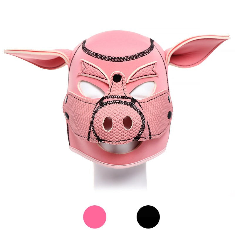 BDStyle Pig Head Bondage Hood with Removable Snout and Adjustable Ears - Bondage Hoods