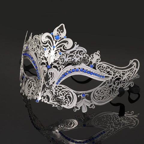 BDStyle Silver Diamante Metal Mask Premium Metal Masquerade Accessory - Blindfolds And Masks