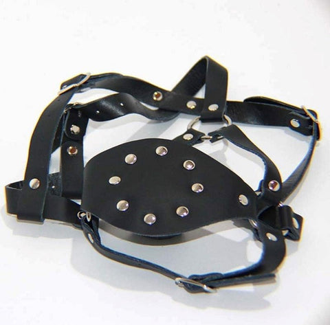 BDStyle Leather Face Harness with Stuffer Gag BDSM Bondage Restraint - Bondage Gags and Bits