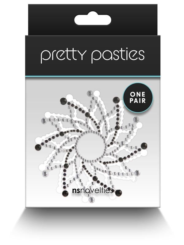 NS Novelties Pretty Pasties Charm I Nipple Cover Black Reusable Adhesive - Breast and Nipple Toys