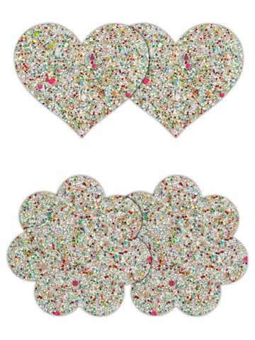 NS Novelties Pretty Pasties Heart and Flower Glow Nipple Cover 2 Pairs - Breast and Nipple Toys