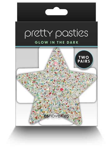 NS Novelties Pretty Pasties Star and Cross Glow Nipple Covers 2 Pairs Set - Breast and Nipple Toys