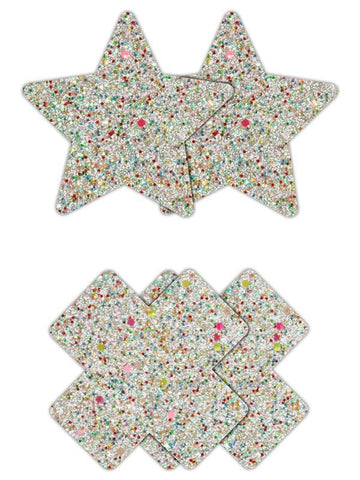 NS Novelties Pretty Pasties Star and Cross Glow Nipple Covers 2 Pairs Set - Breast and Nipple Toys