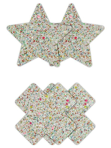 NS Novelties Pretty Pasties Star and Cross Glow Nipple Covers 2 Pairs Set - Breast and Nipple Toys