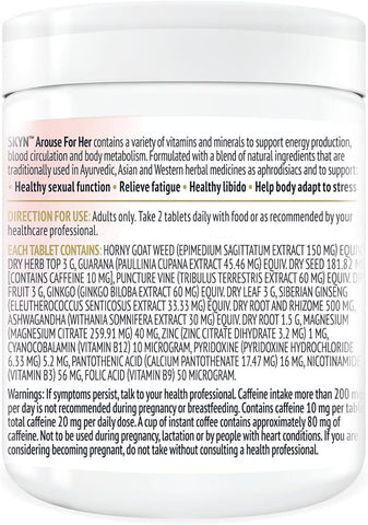 SKYN Arouse For Her Libido Supplements 60 Tablets - Delay and Excite Sprays