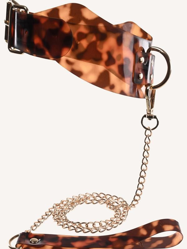 Sportsheets Amber Adjustable Collar with Leash Tortoiseshell BDSM Set - Collars and Leads