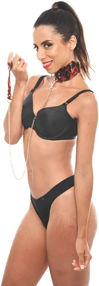 Sportsheets Amber Adjustable Collar with Leash Tortoiseshell BDSM Set - Collars and Leads
