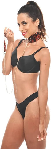 Sportsheets Amber Adjustable Collar with Leash Tortoiseshell BDSM Set - Collars and Leads