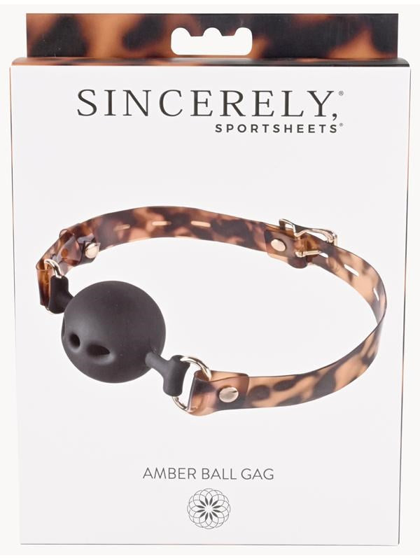 Sportsheets Amber Ball Gag Tortoiseshell Design with Breathable Safety - Bondage Gags and Bits