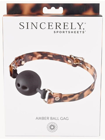 Sportsheets Amber Ball Gag Tortoiseshell Design with Breathable Safety - Bondage Gags and Bits
