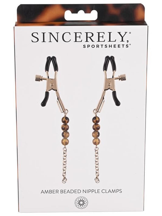 Sportsheets Amber Beaded Nipple Clamps with Adjustable Tension Control - - Nipple and Clit Clamps