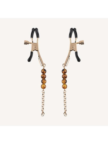 Sportsheets Amber Beaded Nipple Clamps with Adjustable Tension Control - Nipple and Clit Clamps