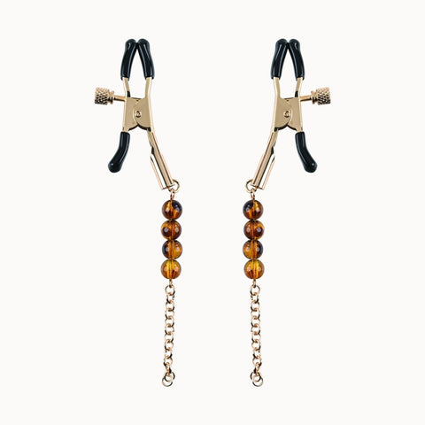Sportsheets Amber Beaded Nipple Clamps with Adjustable Tension Control - Nipple and Clit Clamps