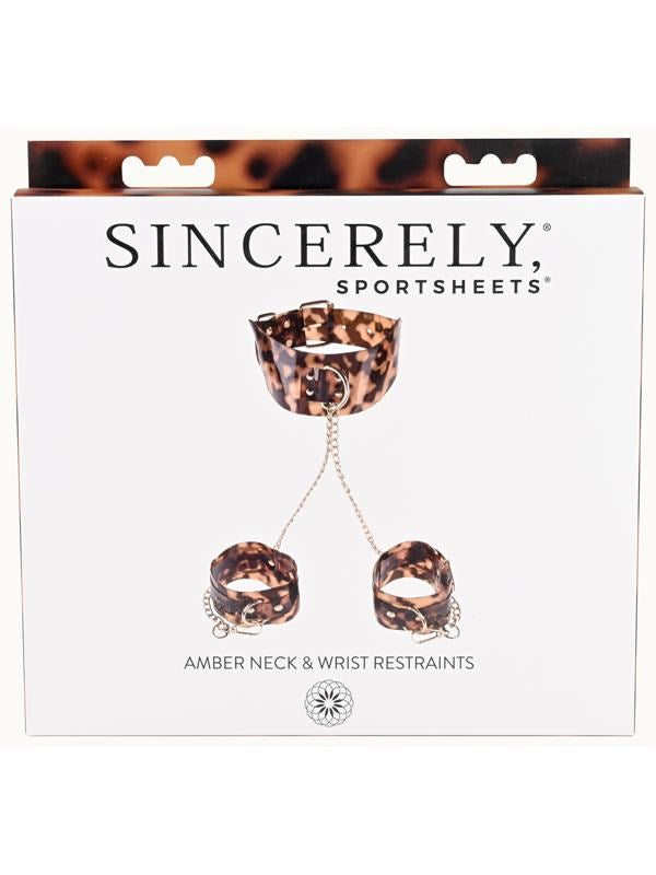 Sportsheets Amber Neck and Wrist Restraint with Gold Plated Hardware - - Cuffs and Restraints