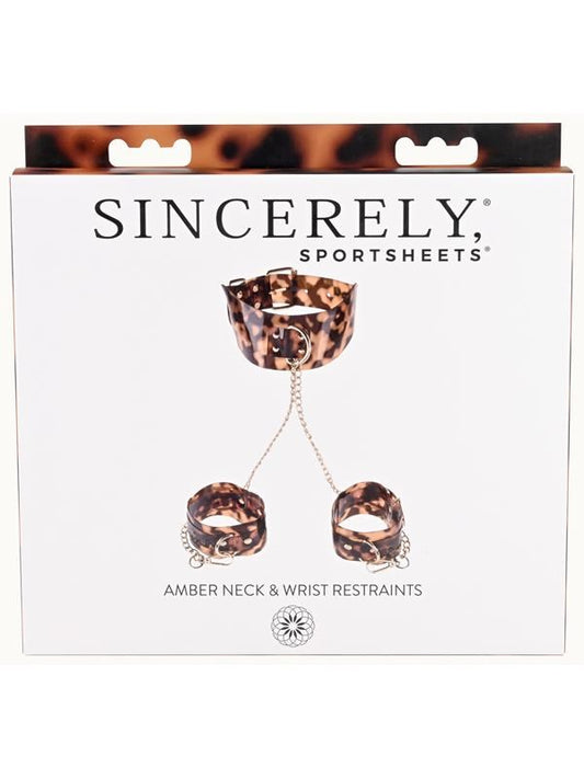 Sportsheets Amber Neck and Wrist Restraint with Gold Plated Hardware - - Cuffs and Restraints