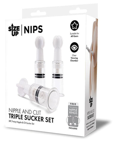 Xgen Products Size Up Nips Nipple and Clit Triple Sucker Set with Suction - Clit Ticklers and Pulsators