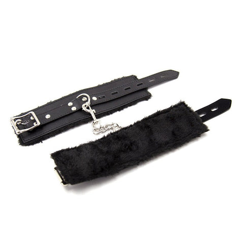 BDStyle Black Premium Fur Lined Bracelet Wrist Cuff Black - Cuffs And Restraints
