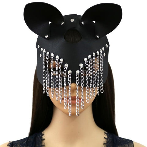 BDStyle Masquerade Fetish Play Chain Mask Faux Leather Bondage Accessory - Blindfolds And Masks