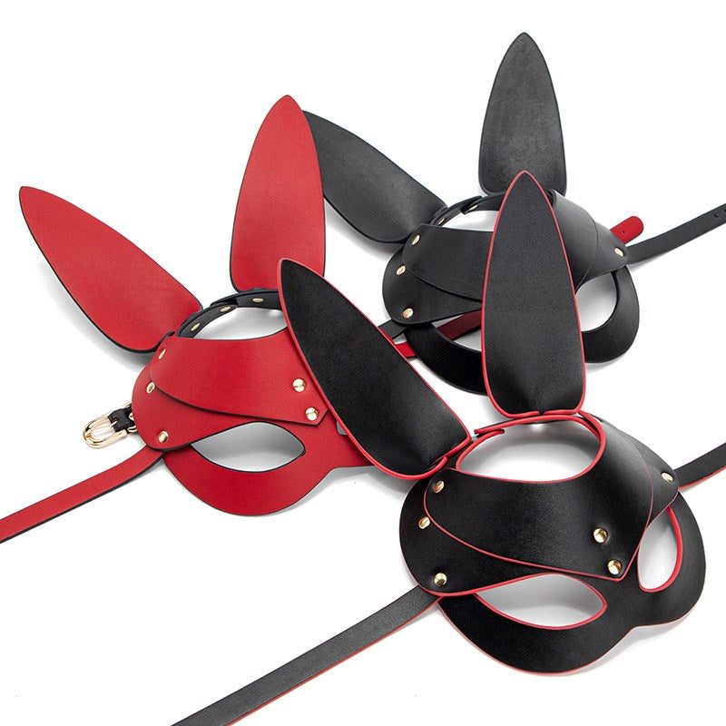 BDStyle Punk Gothic Cosplay Women Leather Bunny Ears Mask Premium Leather - Blindfolds And Masks