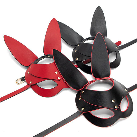 BDStyle Punk Gothic Cosplay Women Leather Bunny Ears Mask Premium Leather - Blindfolds And Masks