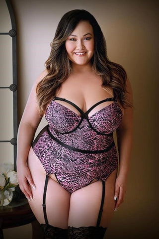 Fantasy Lingerie CURVE VIVIANNE Snake Print Bustier & Panty 1X/2X Bold Design - Bustiers and Corsets