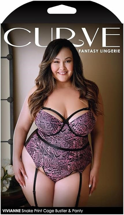 Fantasy Lingerie CURVE VIVIANNE Snake Print Bustier & Panty 1X/2X Bold Design - - Bustiers and Corsets